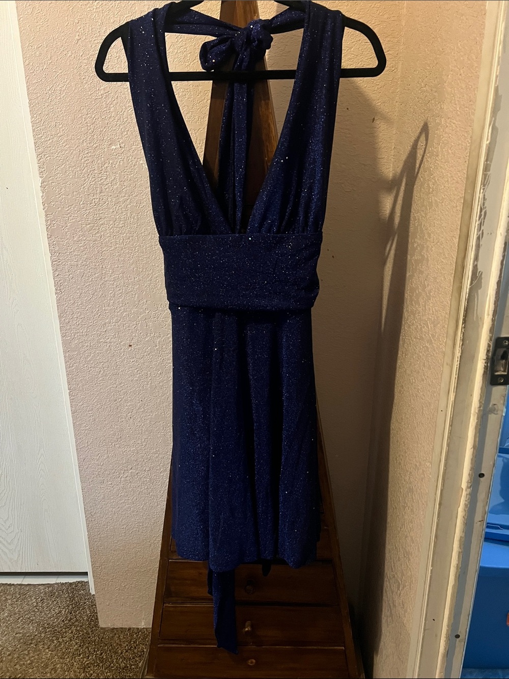 Cokama Sparkle Navy Halter Midi Dress